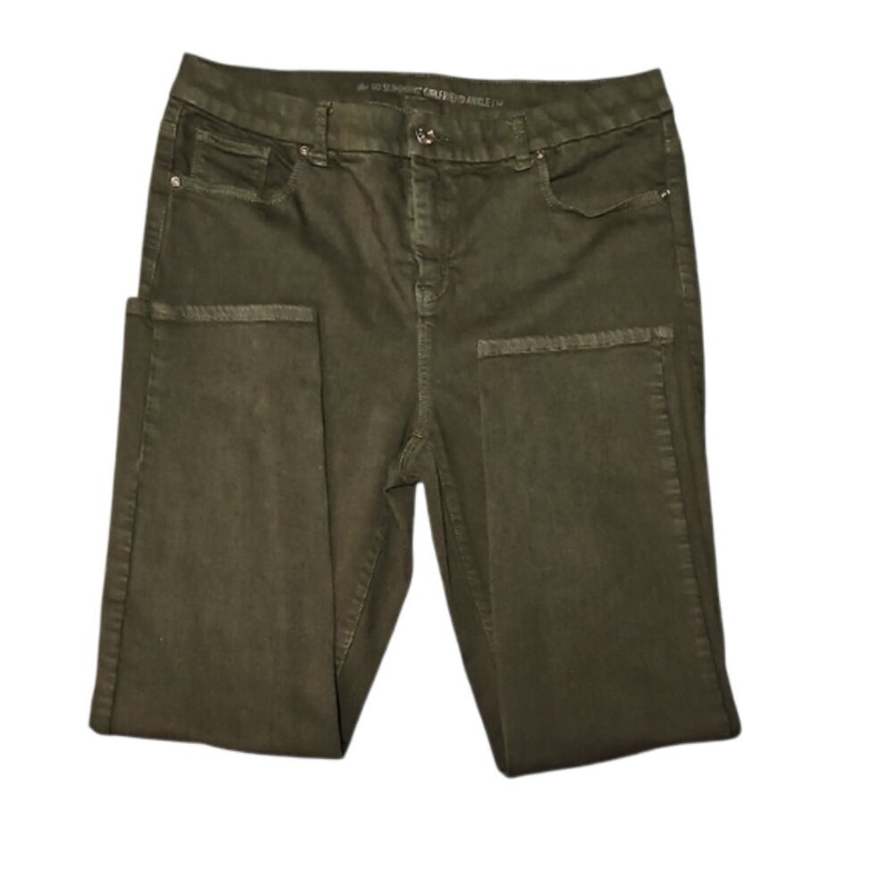 Chico's size 1 (M/8) Olive Green "So Slimming Girlfriend Ankle Jeans" Stretch